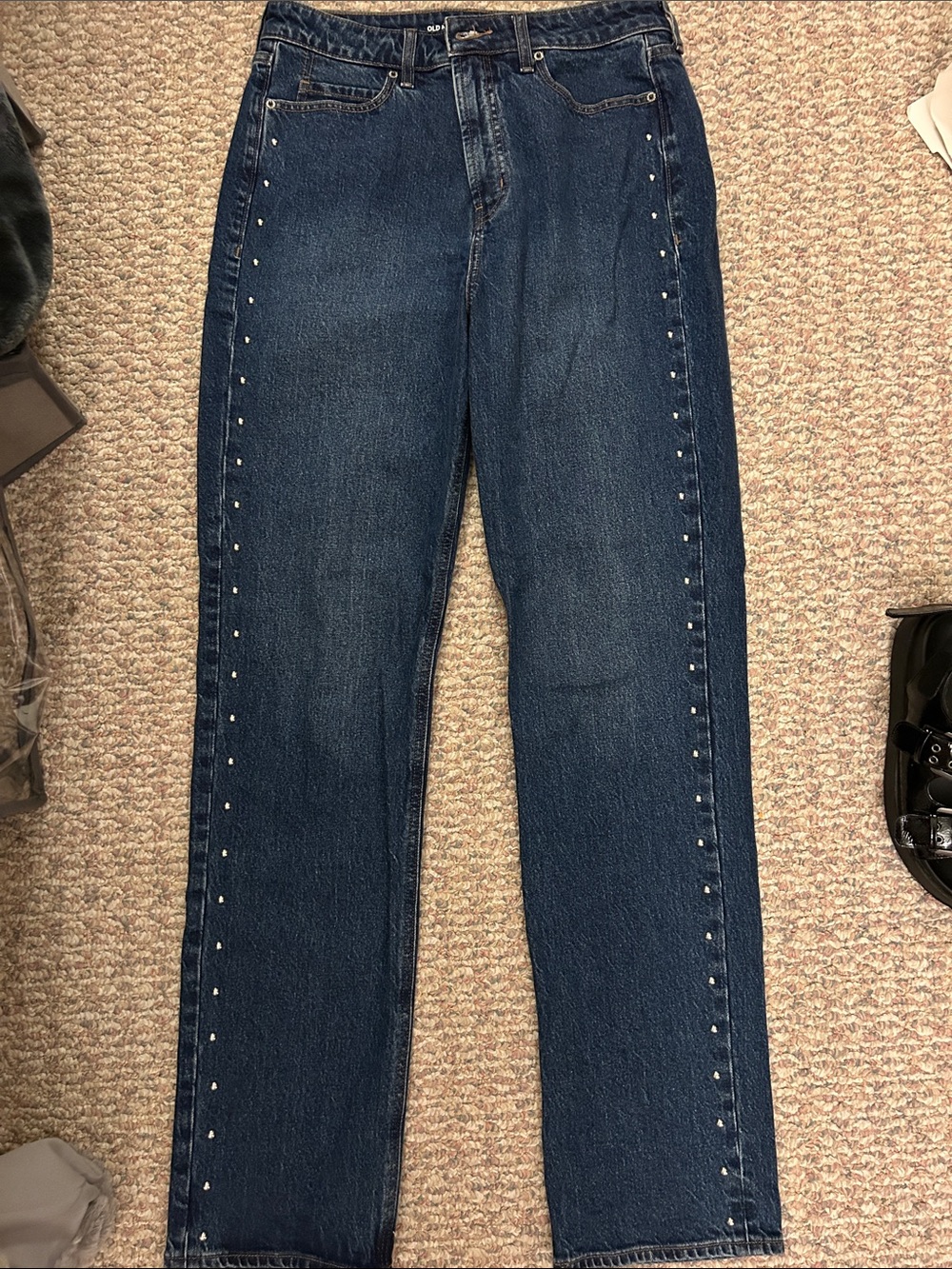 Old Navy Dark Blue Straight Leg Jeans with Side Stud Detailing